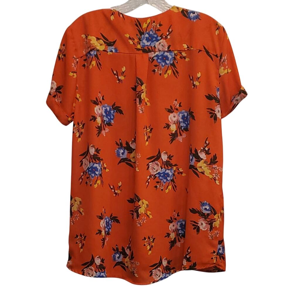 Rue 21 Women's Orange & Floral Springtime Short Sleeve 1/4 Zip Flowy Size XL - Picture 2 of 5